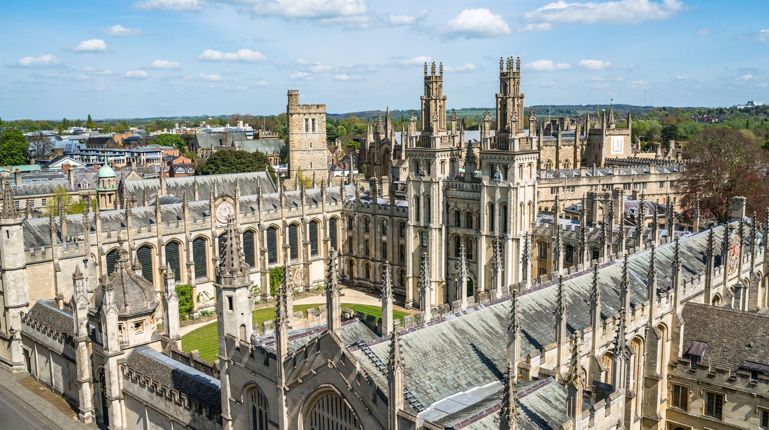 Oxford’s All Souls College under a sunny blue sky