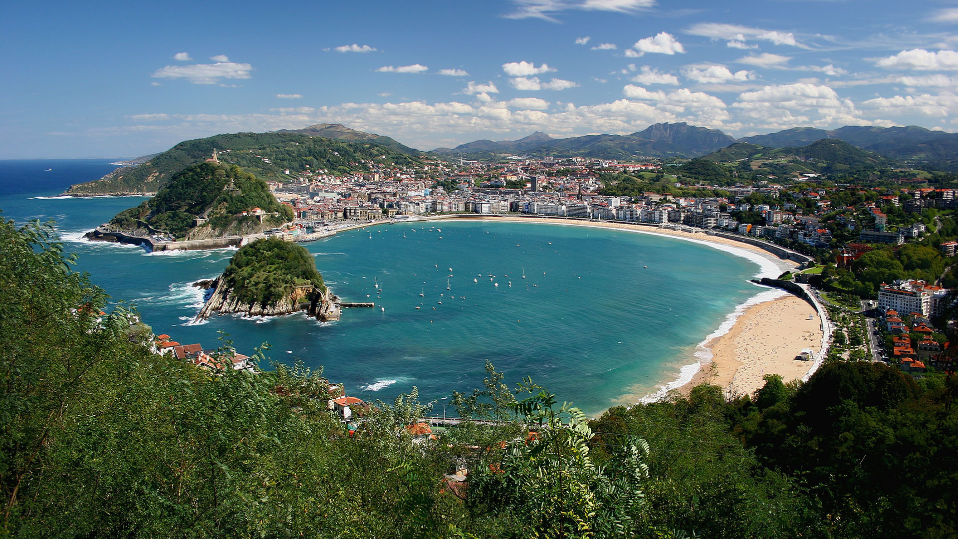 Aerial view of La Concha Bay on a sunny day
