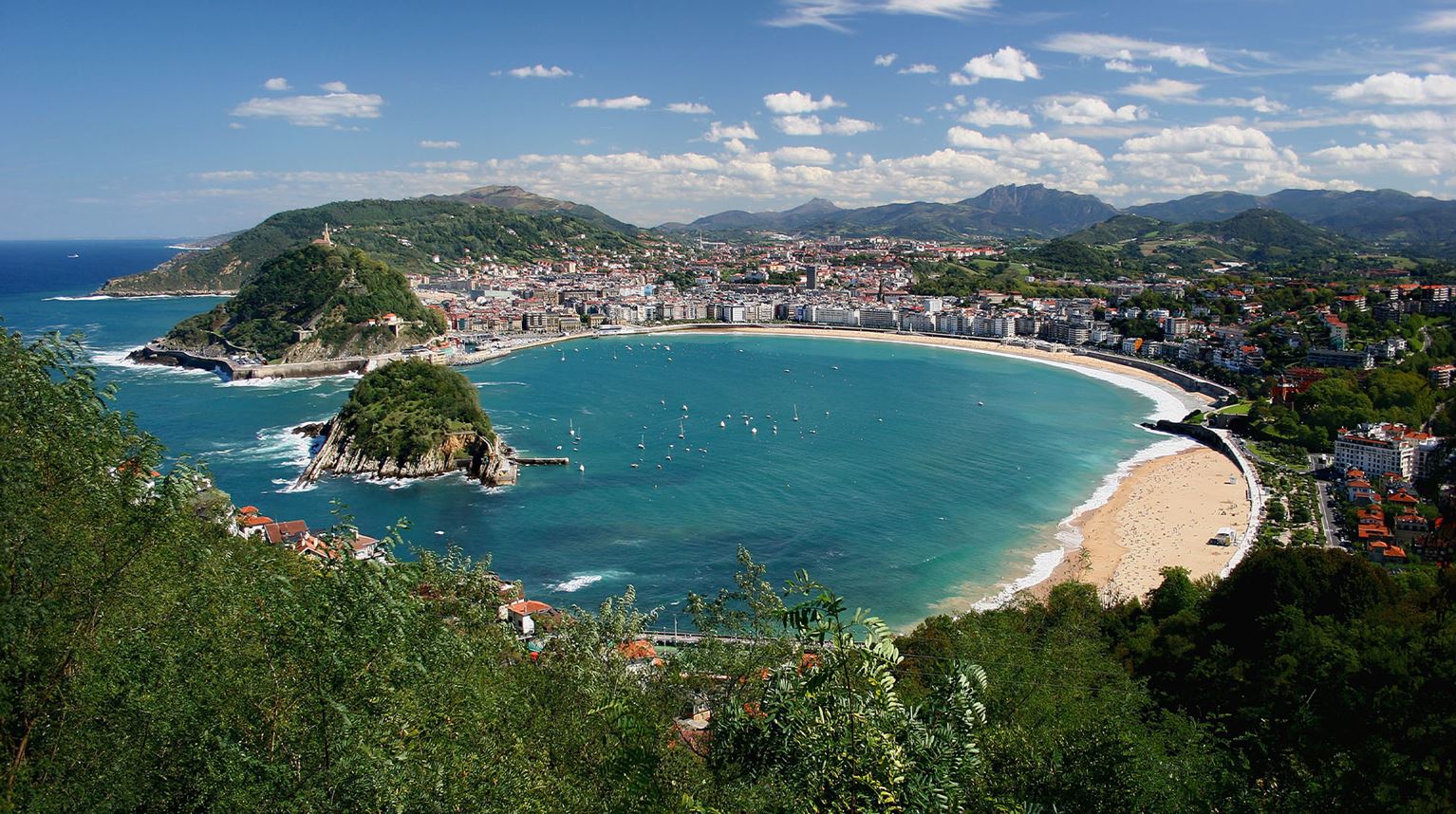 Aerial view of La Concha Bay on a sunny day