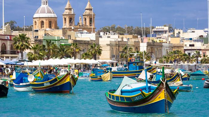 Traditional fishing boat moored in Malta Harbour  