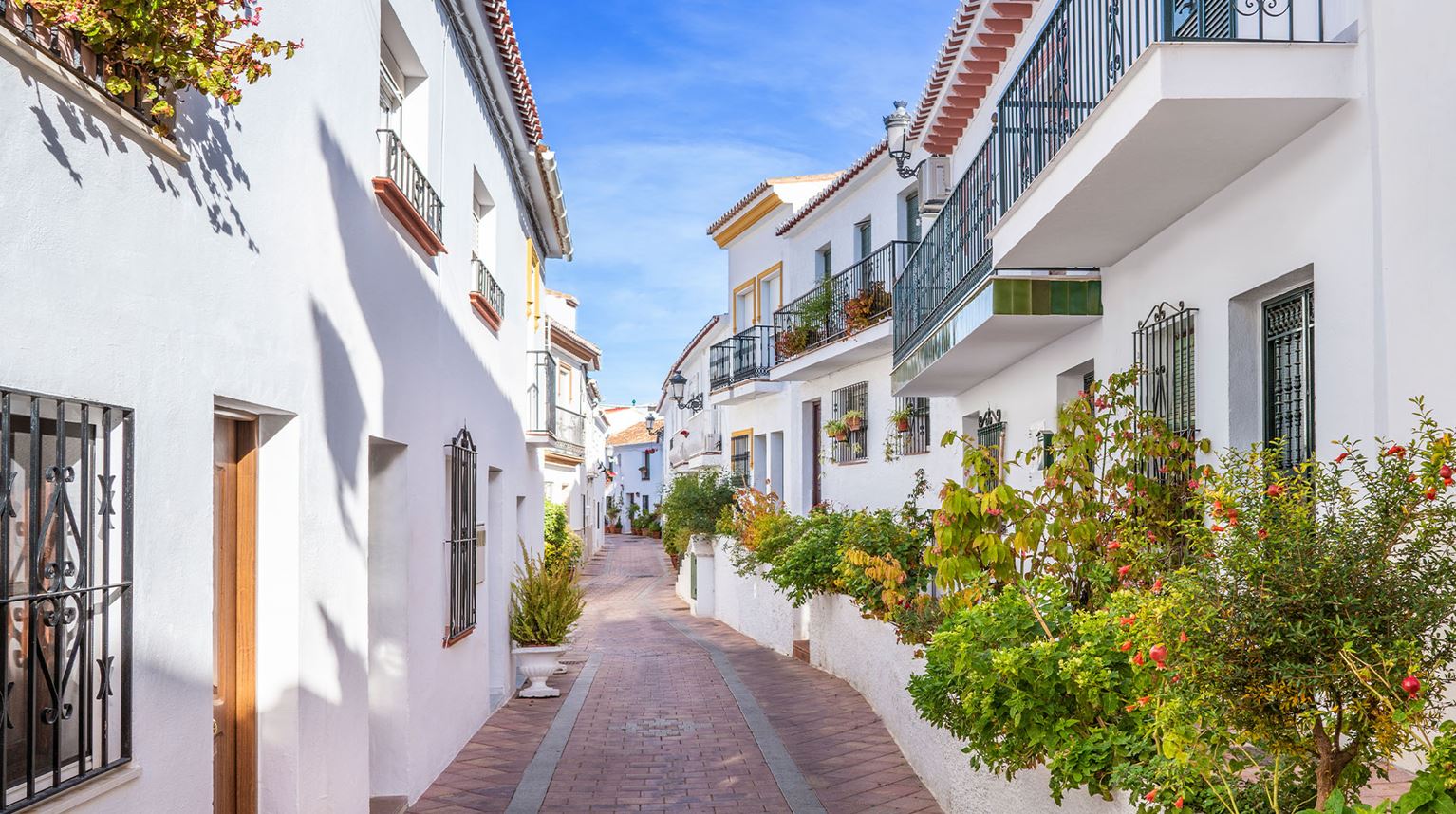 White low-rise buildings in Benalmadena Village Costa Del Sol