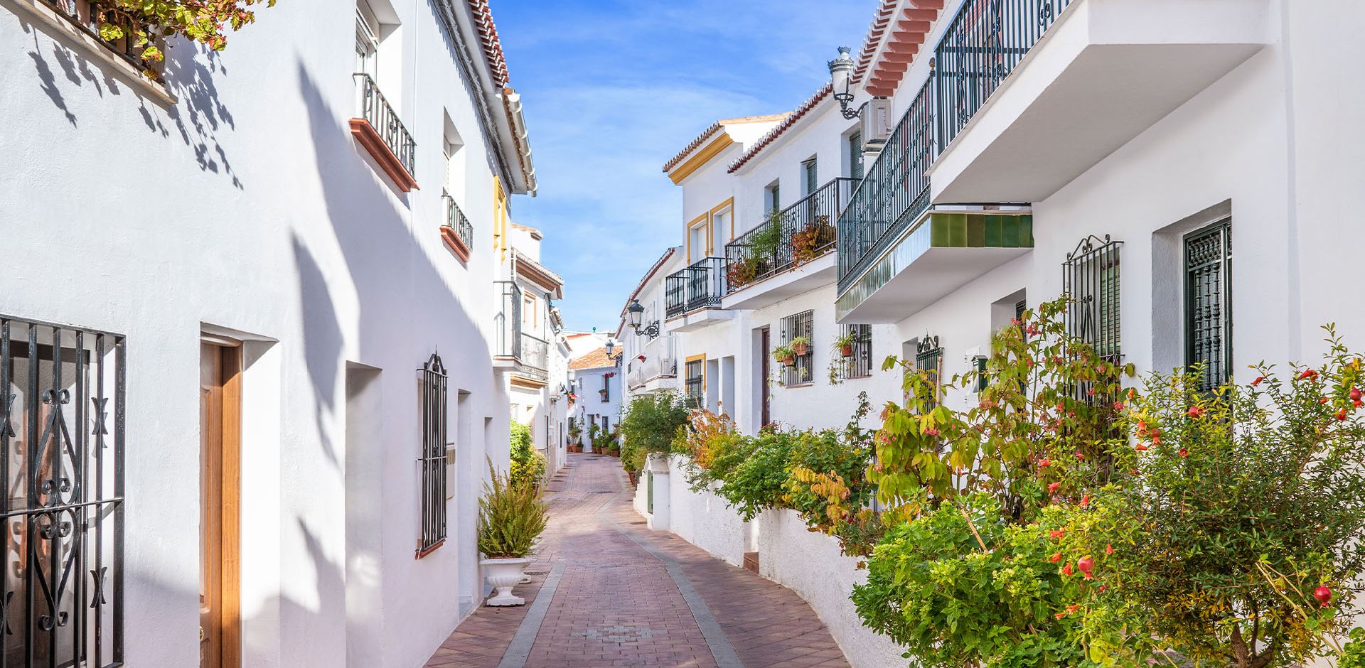 White low-rise buildings in Benalmadena Village Costa Del Sol
