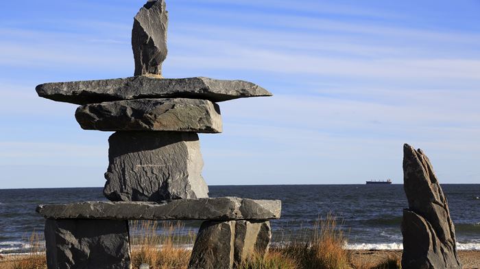 Inuksuk by the west shore of Hudson Bay, Churchill, Manitoba 