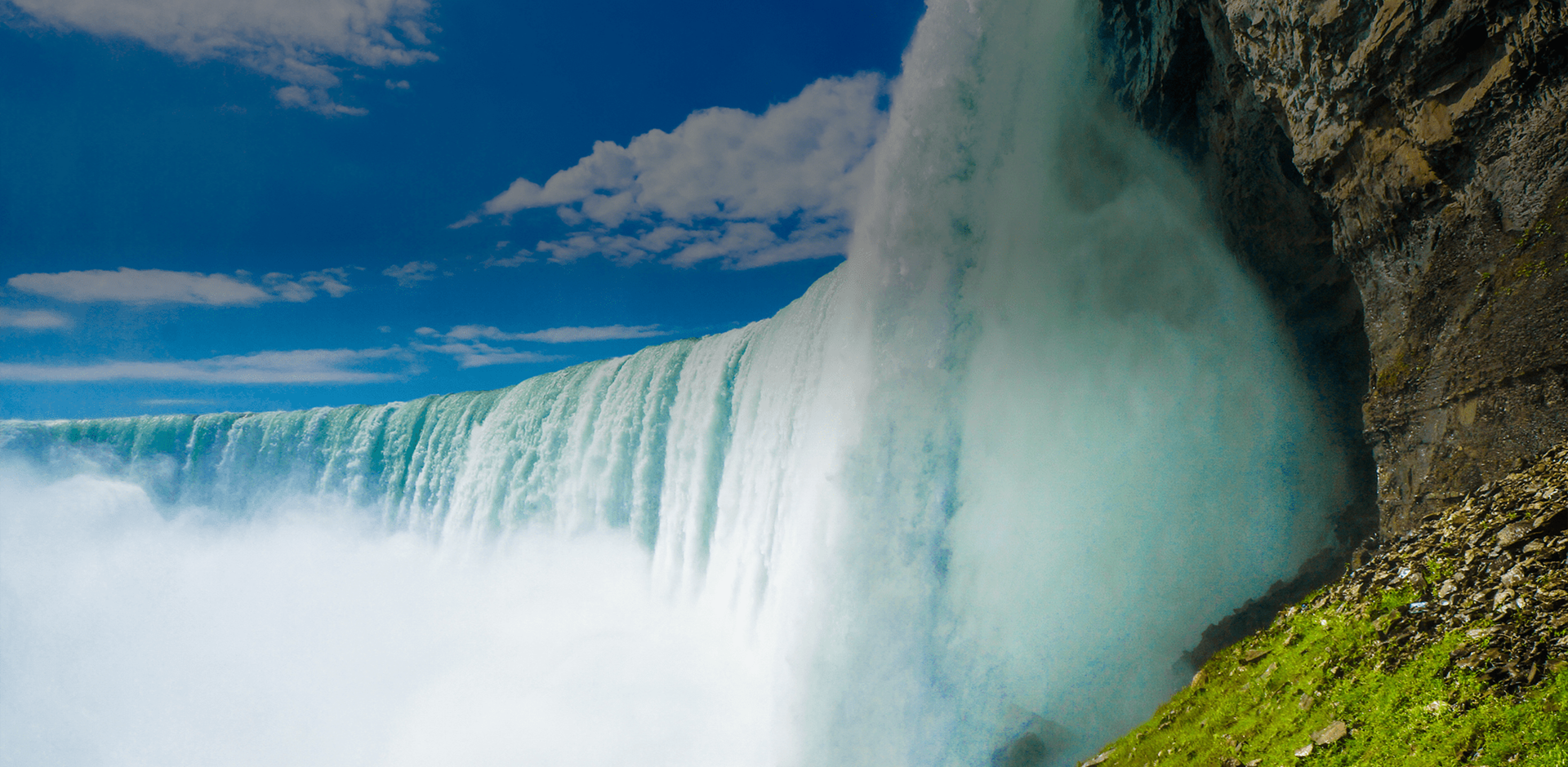 Side view from the middle of Niagara Falls and partial hill, ON, Canada.
