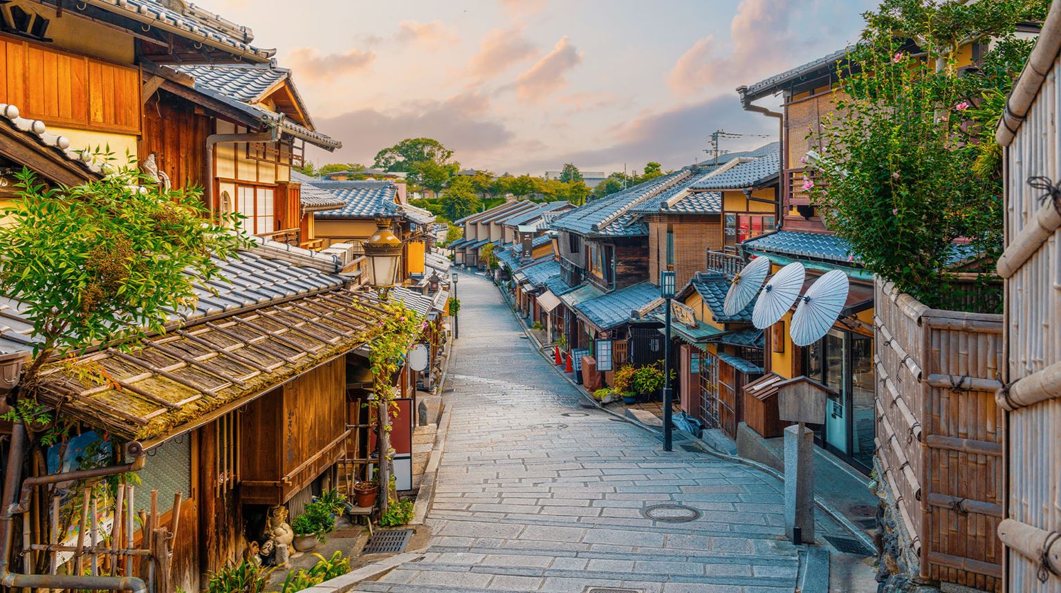 Street lined with traditional Japanese wooden houses