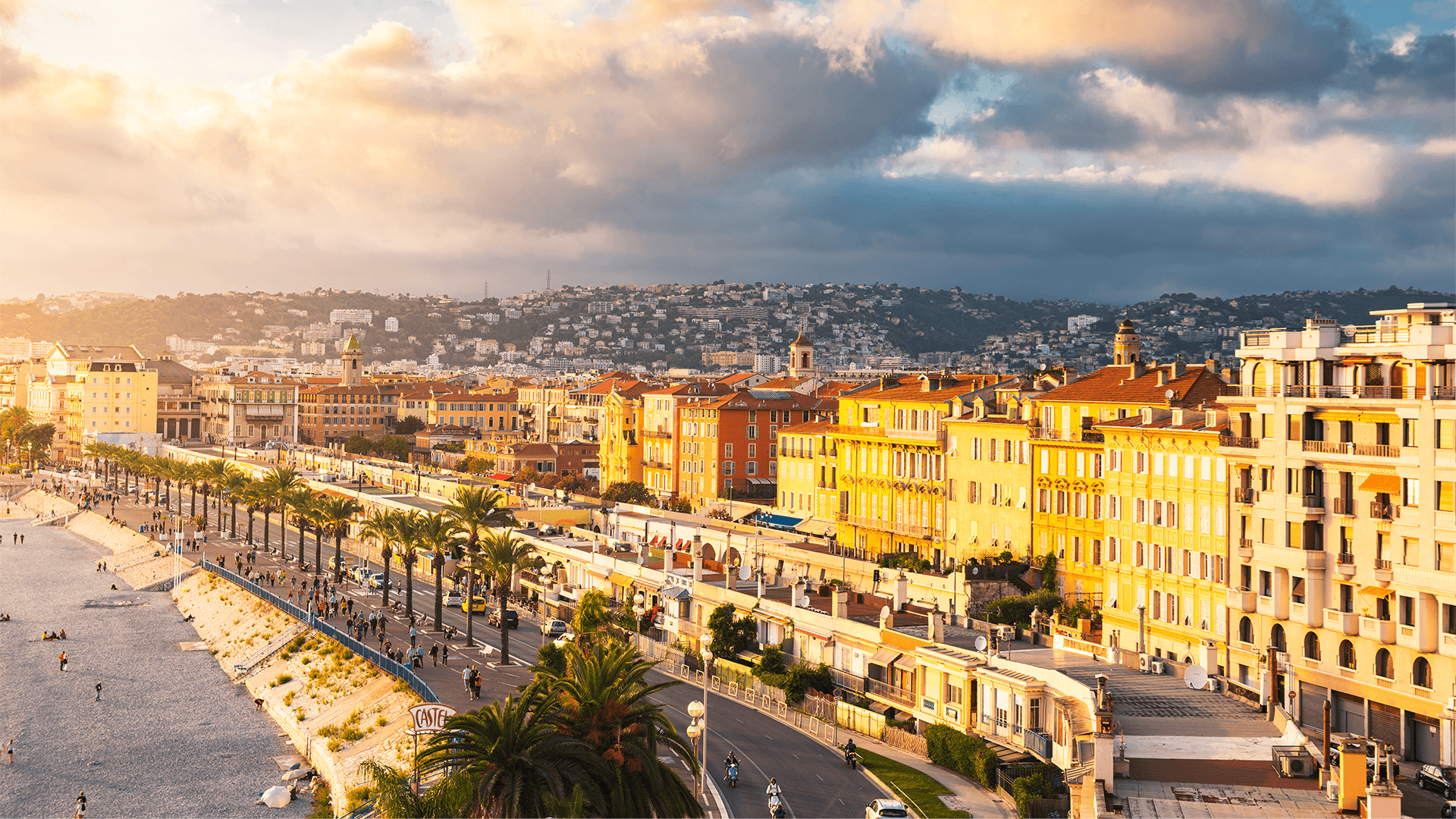 Nice seaside promenade at sunset