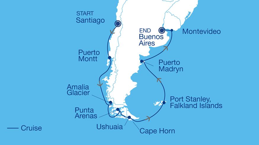 Simplified South American Passage: Cruising Around Cape Horn Tour Map