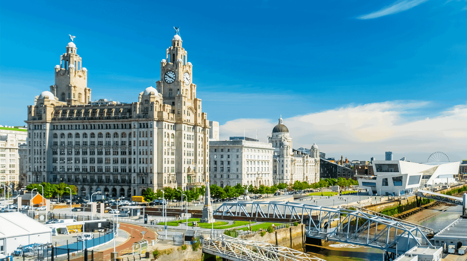 Panoramic view of Liverpool’s waterfront city skyline