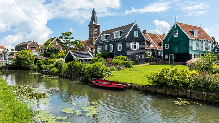 House by a river in Marken, Netherlands