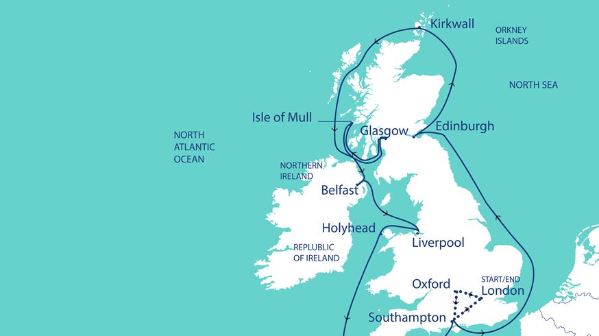 Simplified Around the British Isles Tour Map.