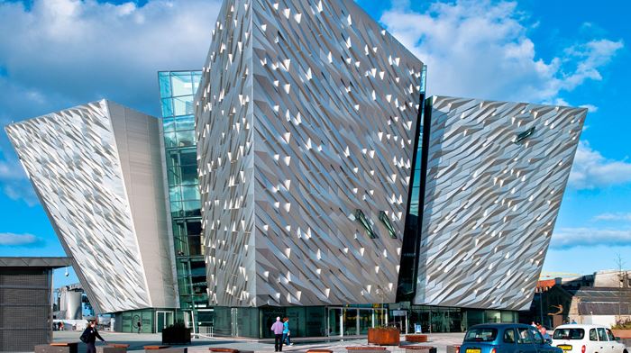 Silver metal exterior of the Titanic Belfast Museum