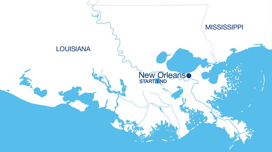 Simplified map of A Perfect Pairing: Jazz and Cuisine in Iconic New Orleans tour
