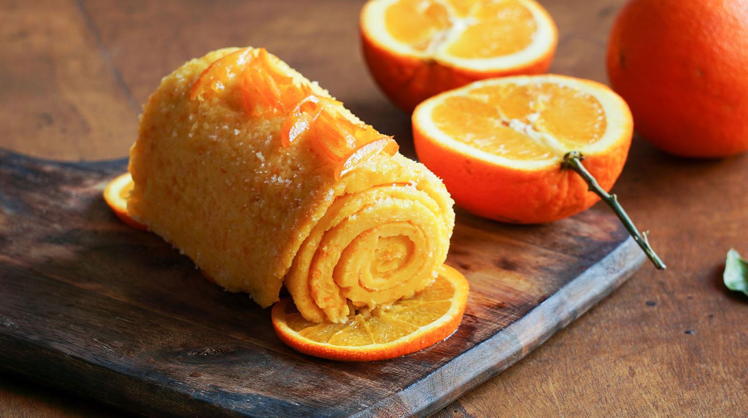 Close up of Portuguese orange rolled cake