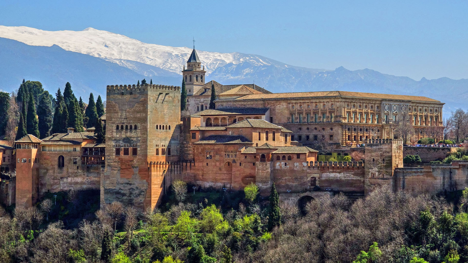 Aerial view of Alhambra fortress and gardens