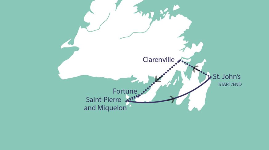 Simplified Authentic Newfoundland, Saint-Pierre and Miquelon Tour Map