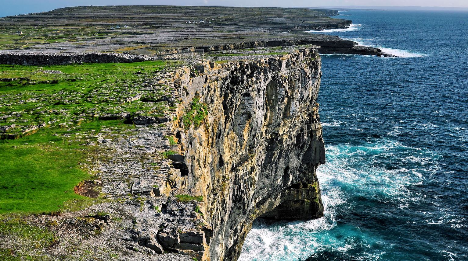 Aerial view of the Aran Island Cliffs.