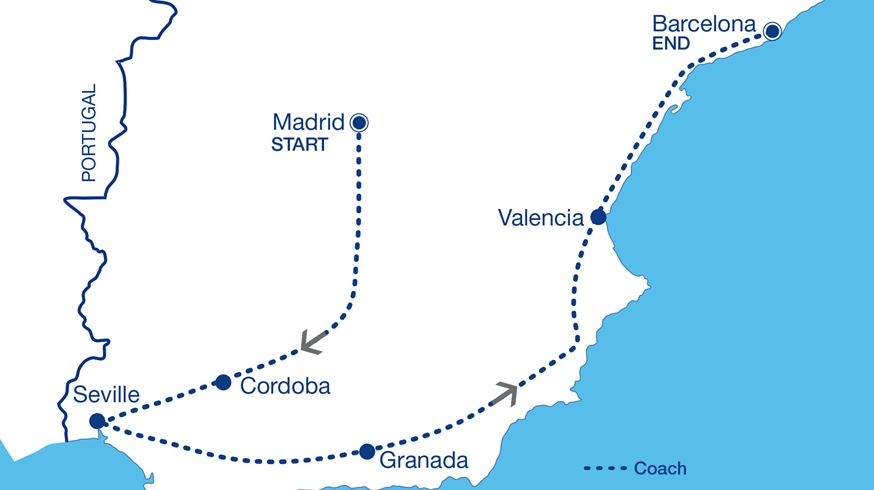 Simplified Exceptional Southern Spain Tour Map 
