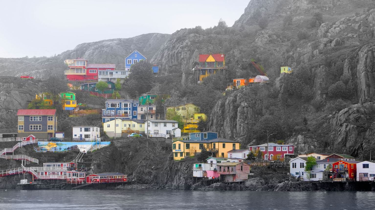 Colourful houses along the rocky coast of St. John’s