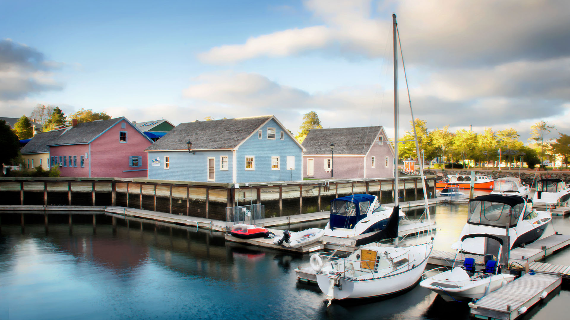 Boats and buildings lining Charlottetown Harbour