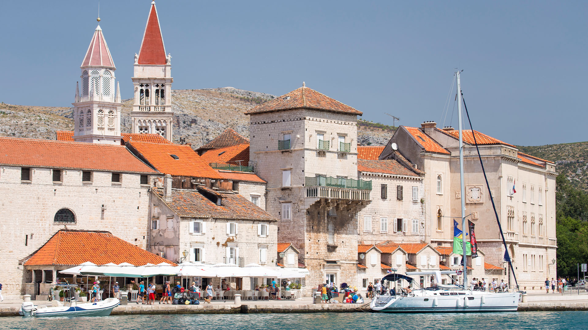 Historical stone buildings on the waterfront