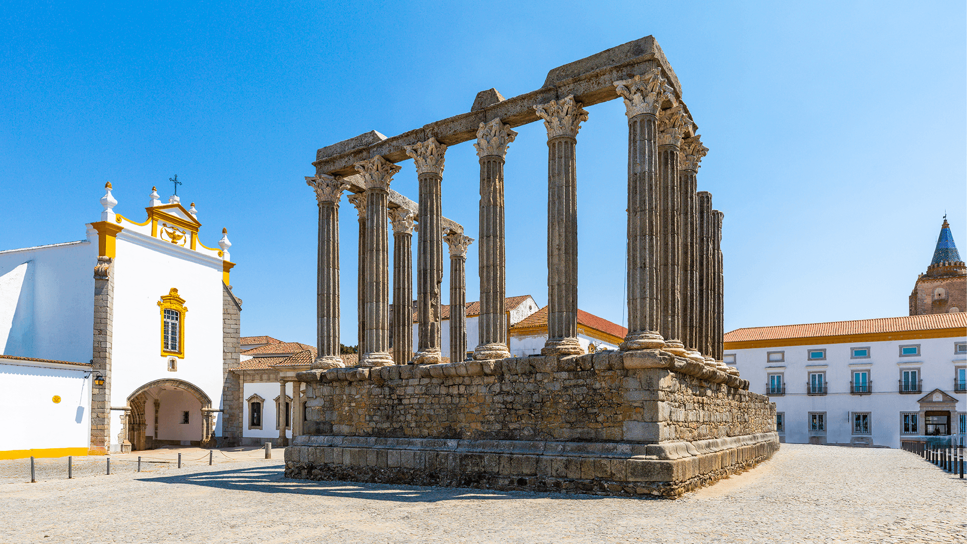 Évora Roman temple of Diana on a sunny day