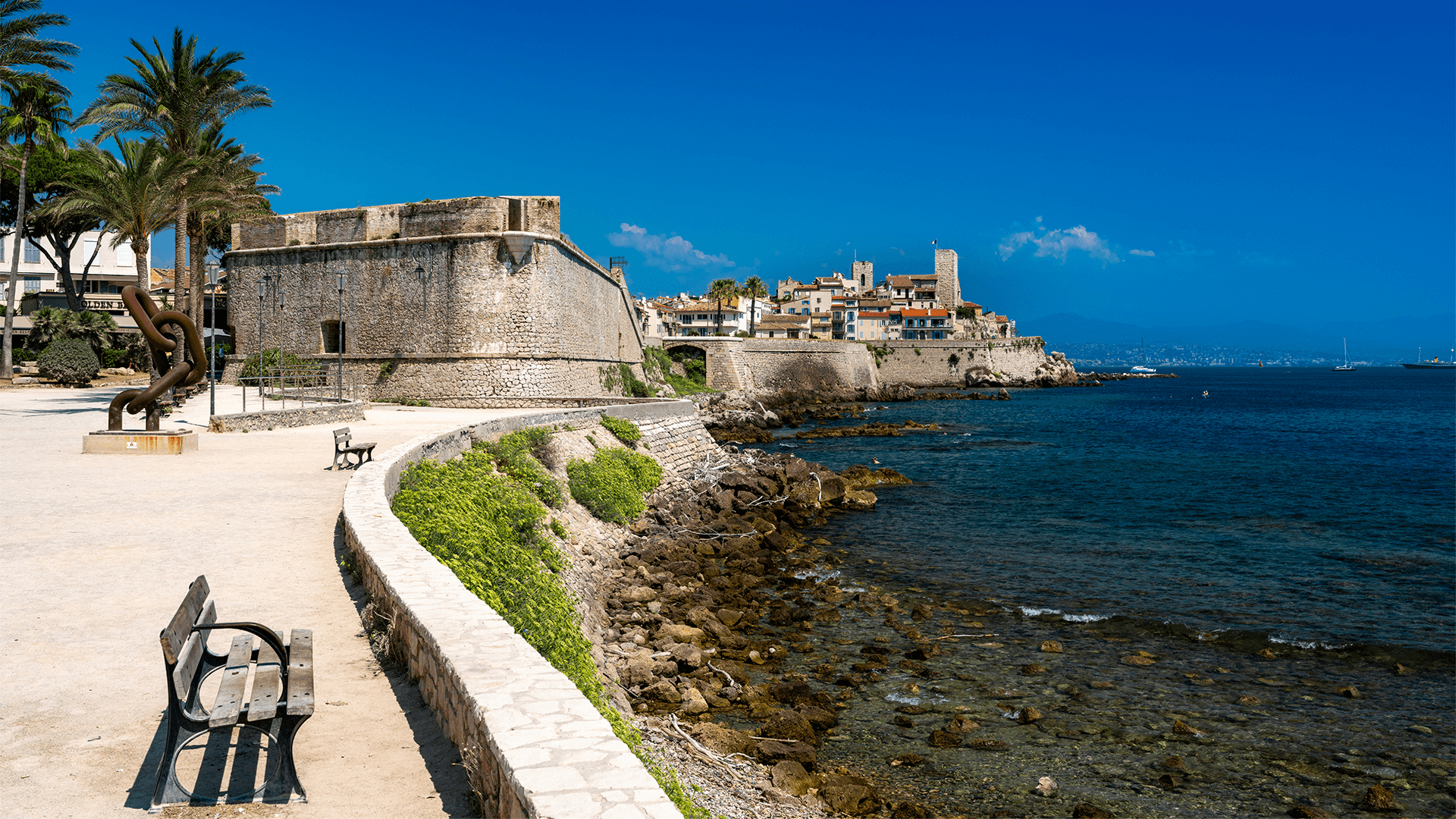 Waterfront promenade with historic architecture