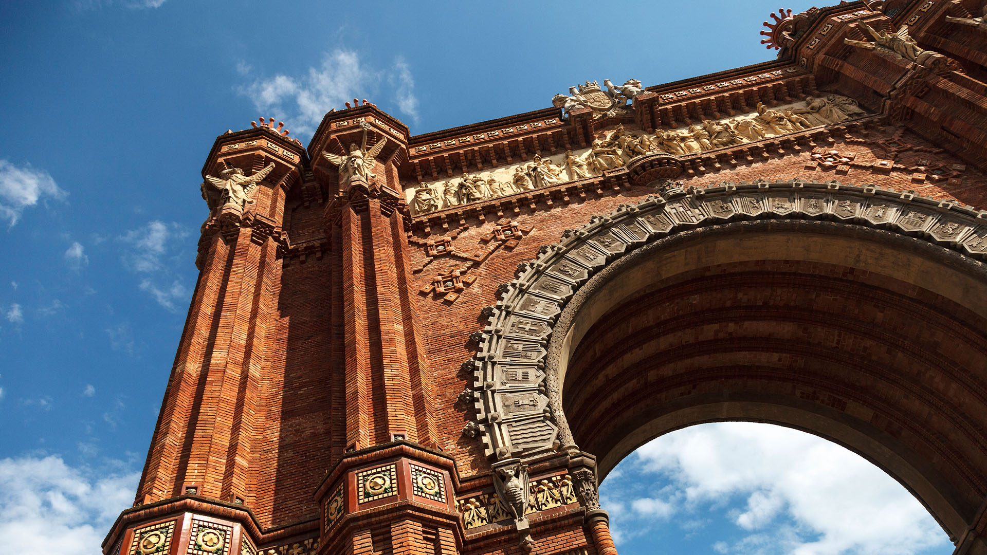 Skyline view of intricate brick modernist architecture, Barcelona