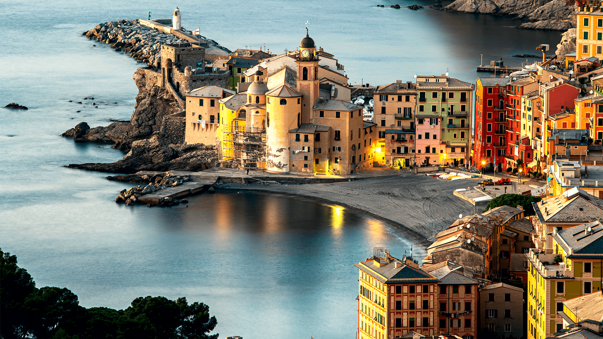 Colourful seaside village along the Italian Riviera coast