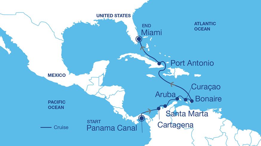 Simplified Captivating Panama Canal Cruise Map