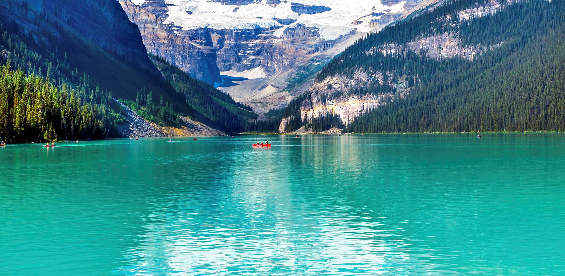 View of Lake Louise with turquoise water and mountain at Banff National Park, Alberta, Canada