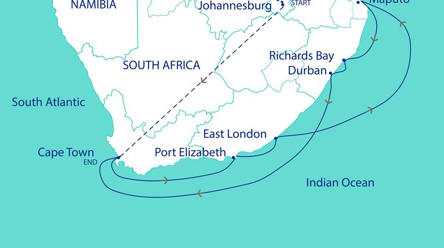 Simplified Spirit of South Africa Tour Map