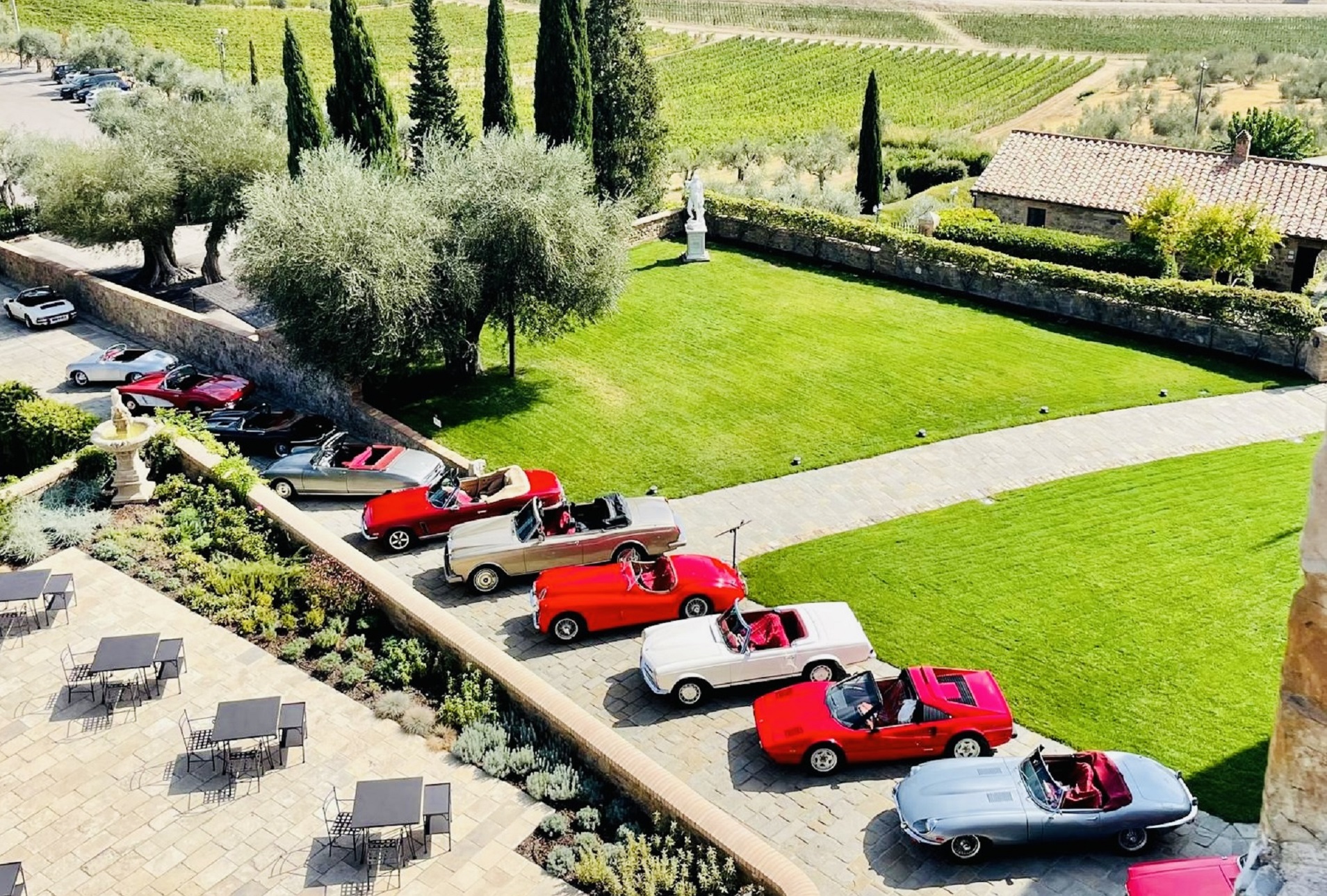 Classic Car Rally Lineup in Tuscany, Italy
