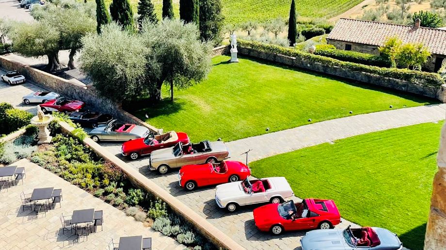 Classic Car Rally Lineup in Tuscany, Italy