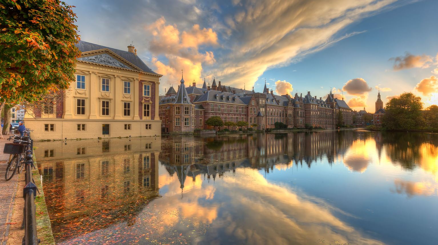 Dutch Houses of Parliament in The Hague at sunset