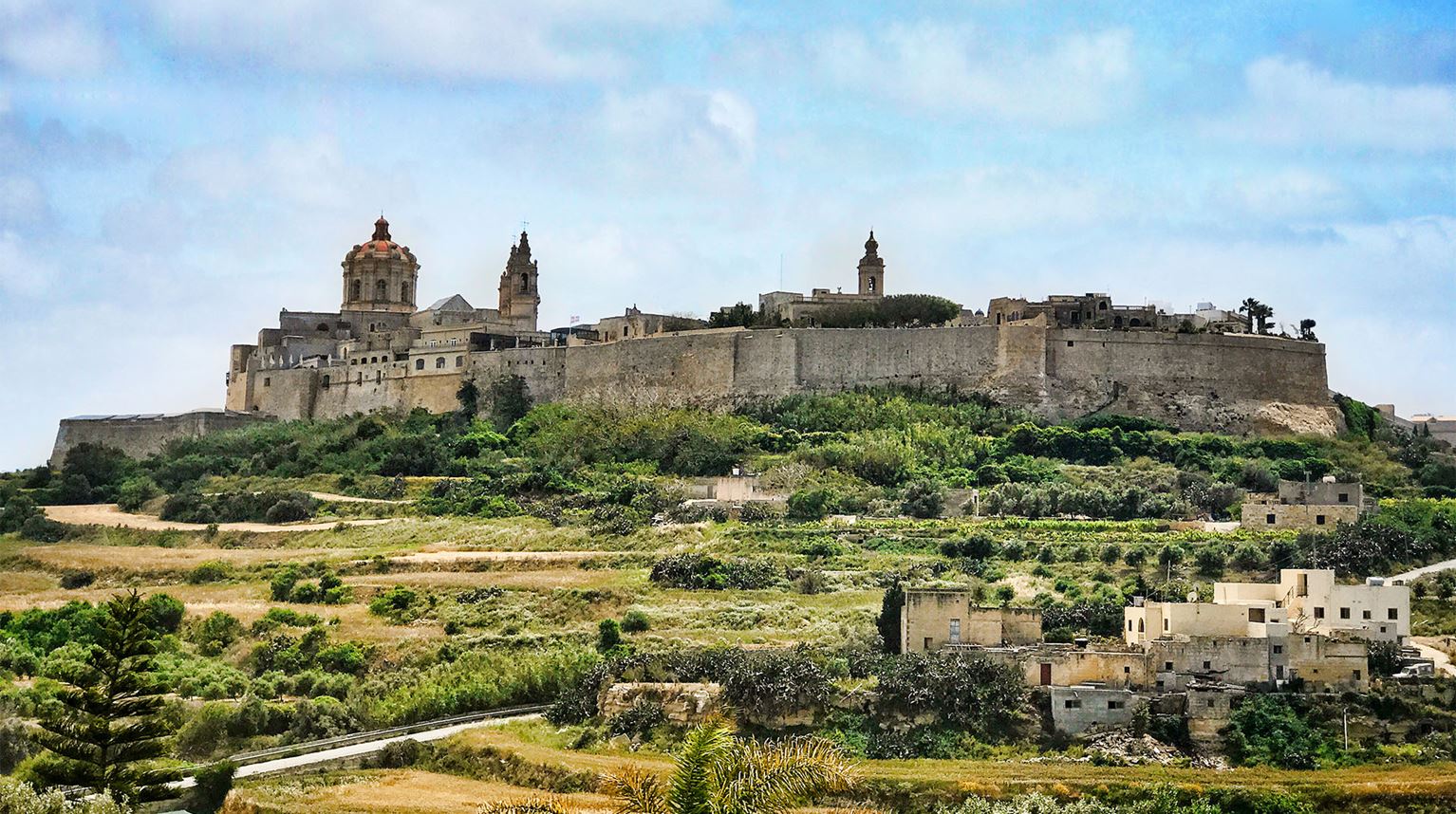 Panoramic view of the hilltop city of Mdina, Malta