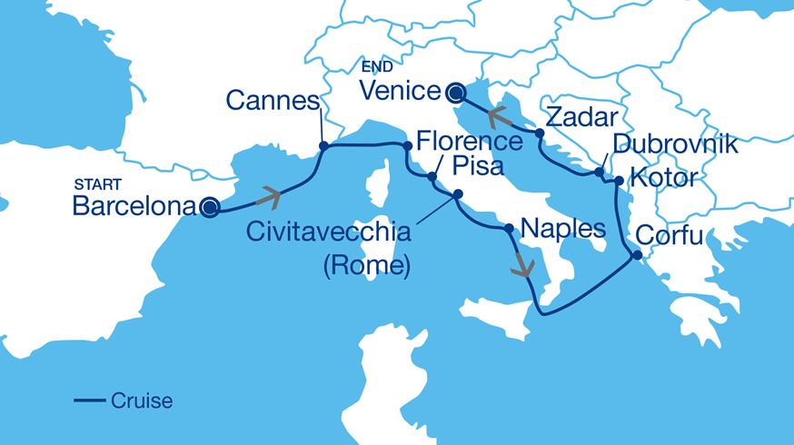 Simplified Spain & Mediterranean Tapestry Tour Map 