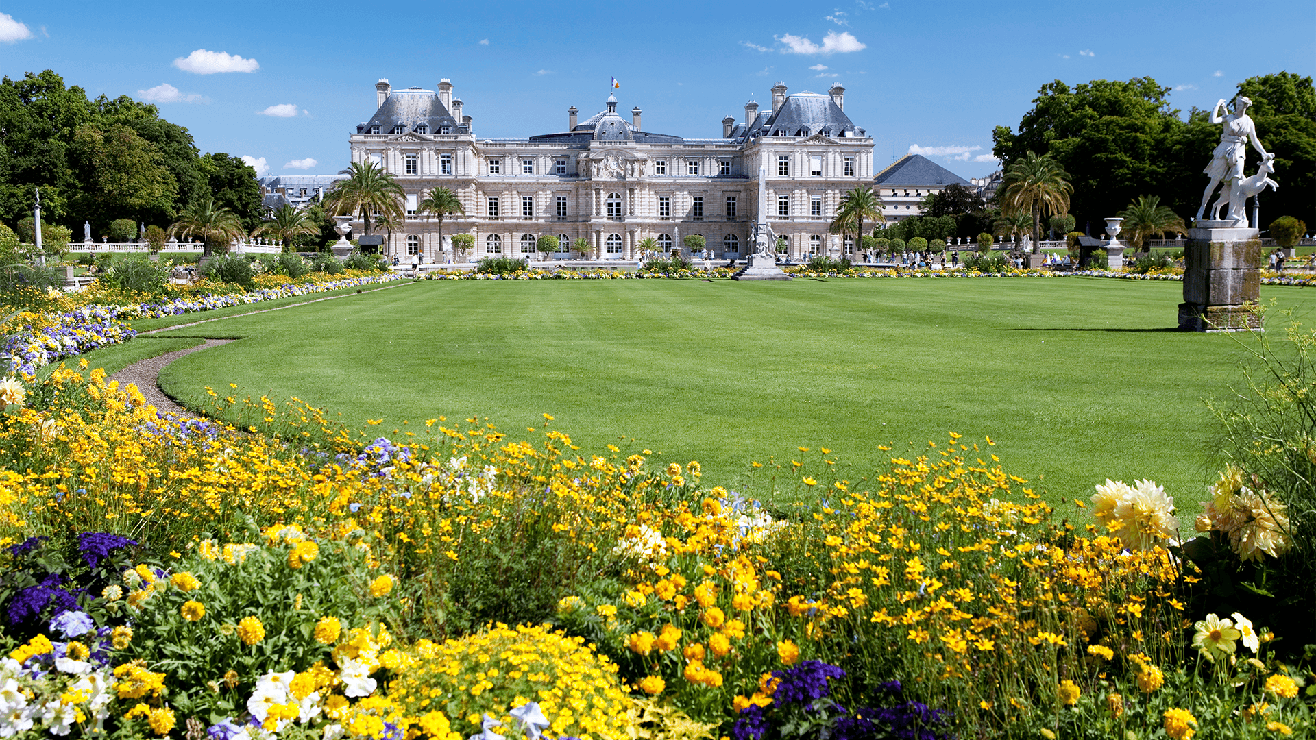 Luxembourg Palace and gardens with flowers