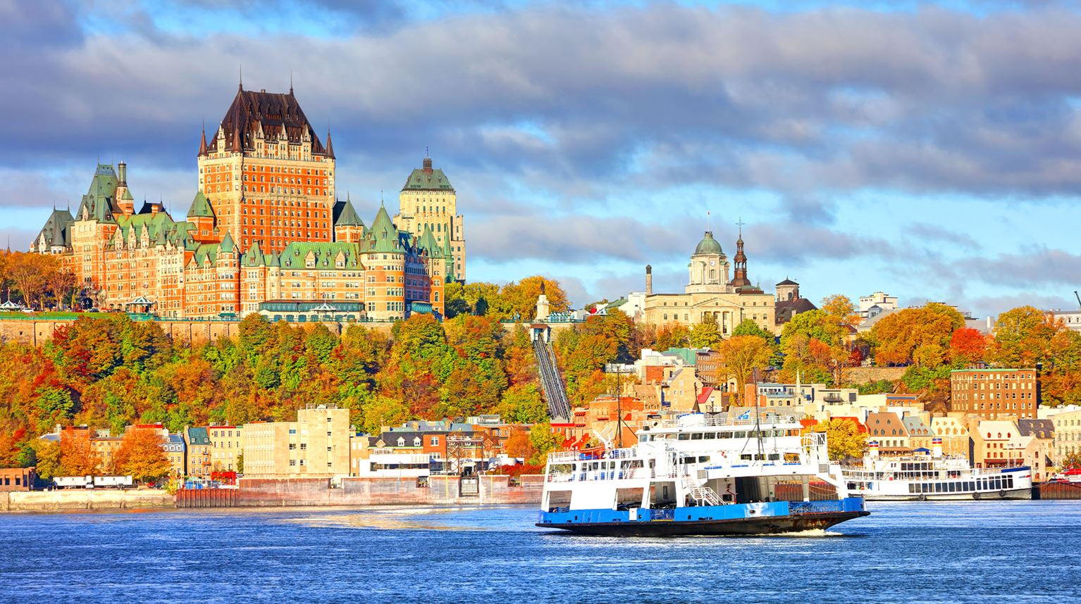 View of Quebec City, including a large brick hotel 